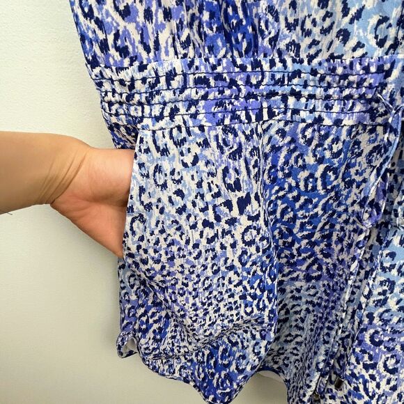Rebecca Taylor Leo Fever Blue Leopard Silk Romper Short Jumpsuit Sleeveless sz 2 - Picture 6 of 16